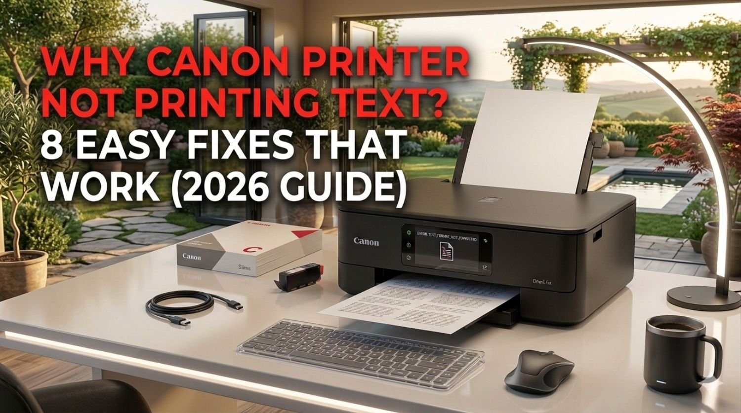 canon printer on table with mouse and cable