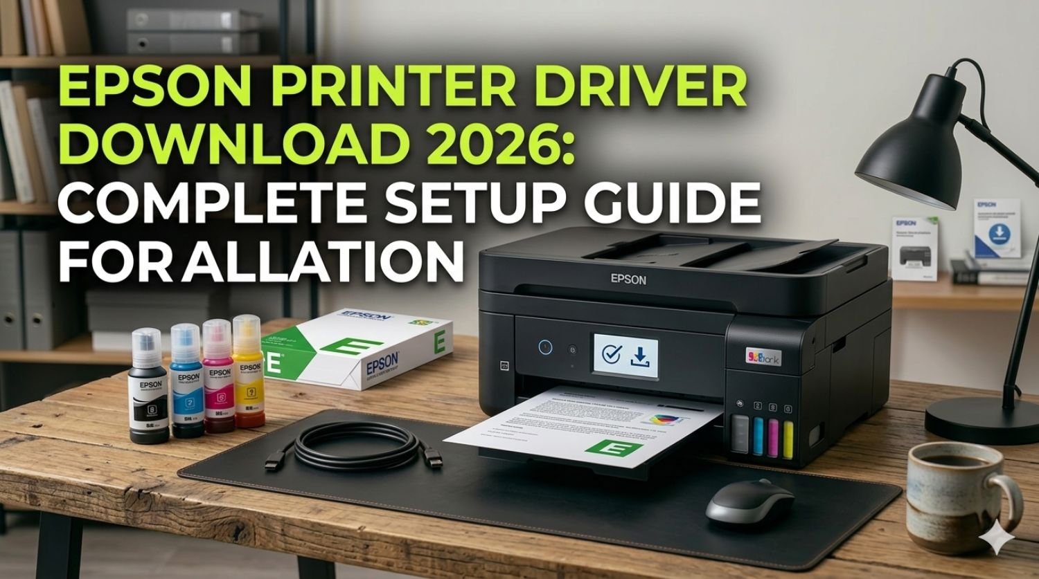 epson printer on table with cables and mouse