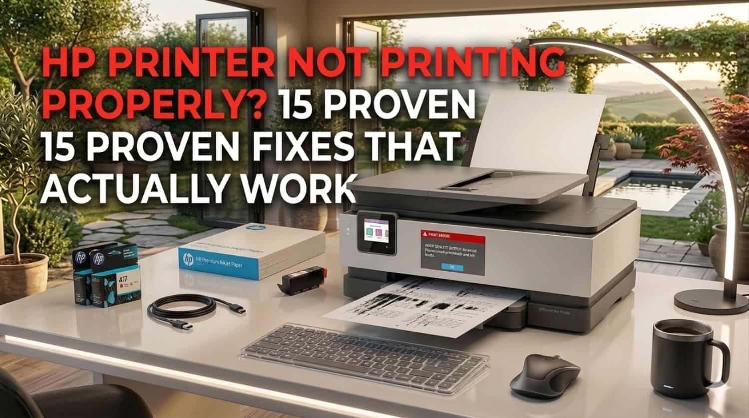printer on table with mouse and cable