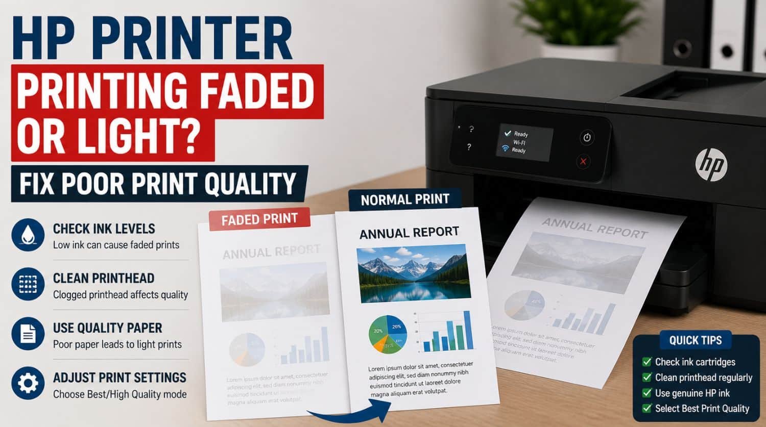 hp printer on table printing faded colors