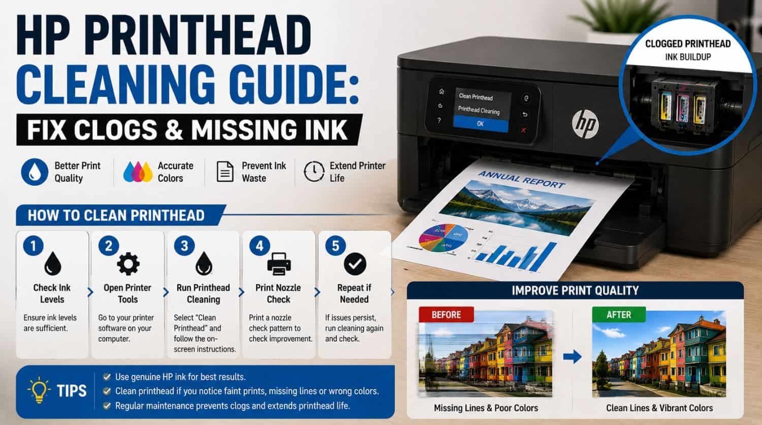 hp printer on table printing missing ink on page